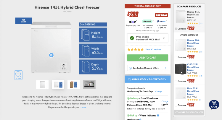 The Good Guys: Hisense 145L Hybrid Chest Freezer (HRCF146) – $299 -> $284 with Price Beat